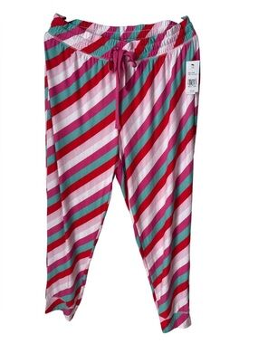Crown & Ivy Women’s' Striped Pink Red Teal Pajama Pants ~ Size 1X
